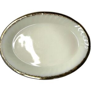Vintage Fire King Milk Glass Serving Platter Swirl Pattern  with Gold Trim